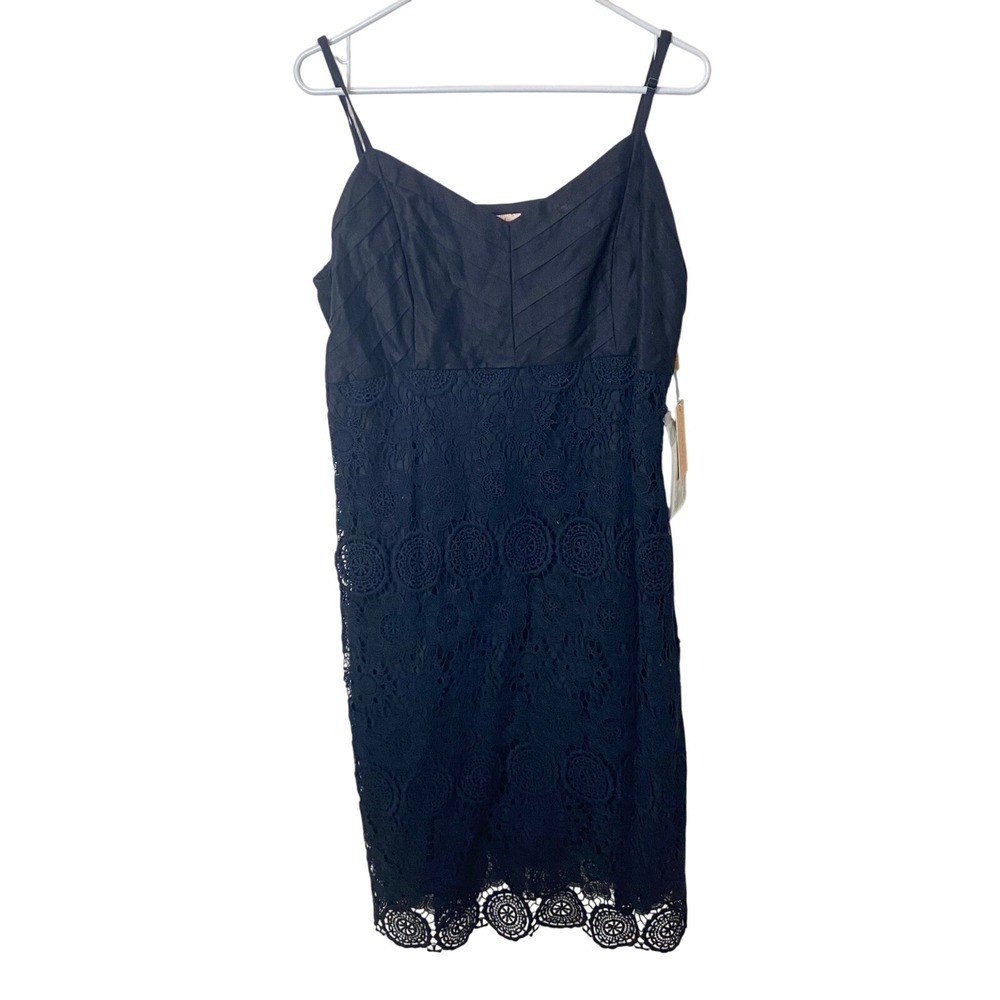 JSong Black Crochet Lace Dress Spaghetti Strap Lined Midi Size 18 NWT